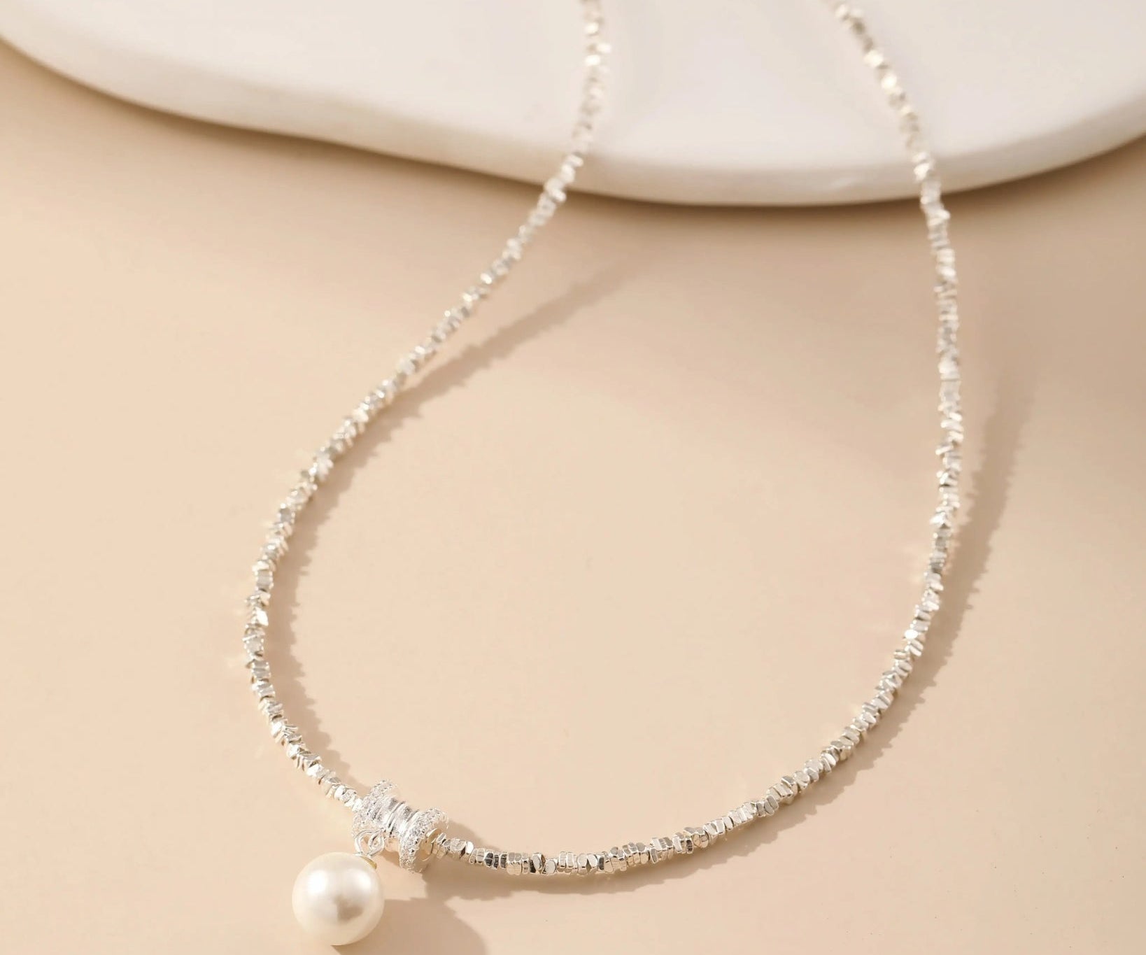 French Pearl Shard Silver Necklace - Alarita