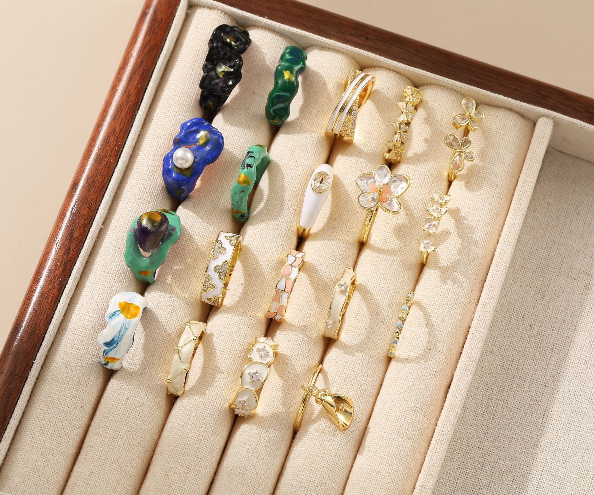 Gold - Finish Metal Enamel Ring - Alarita