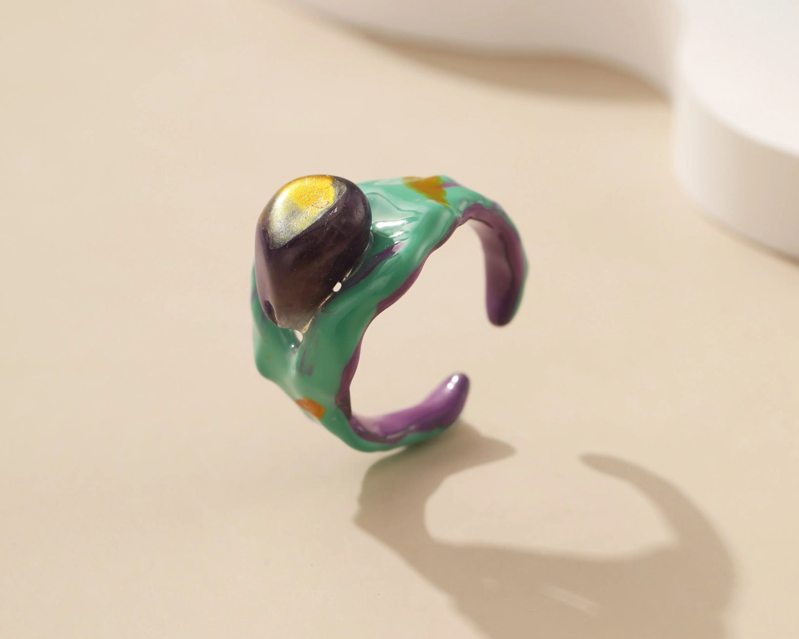 Gold - Finish Metal Enamel Ring - Alarita