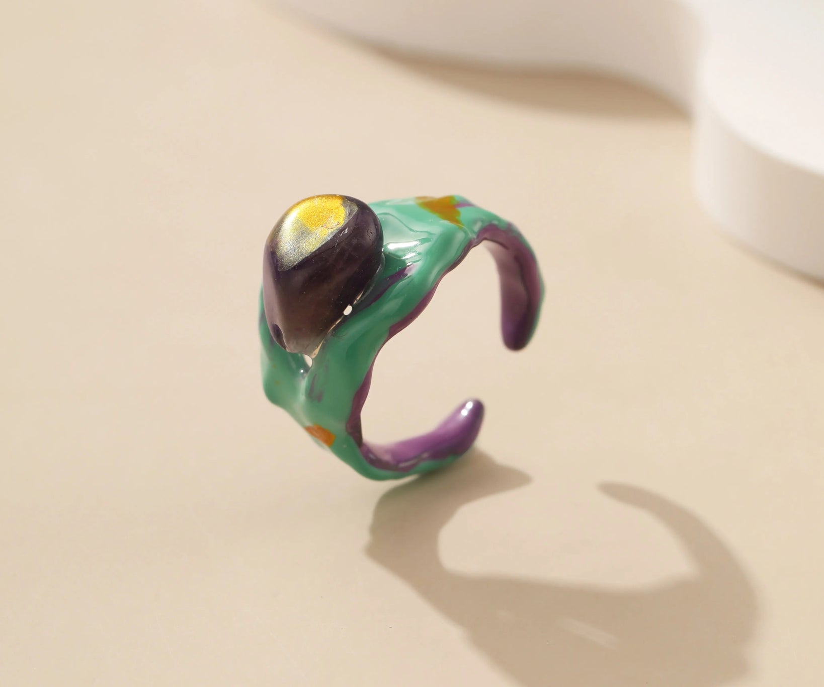 Gold - Finish Metal Enamel Ring - Alarita