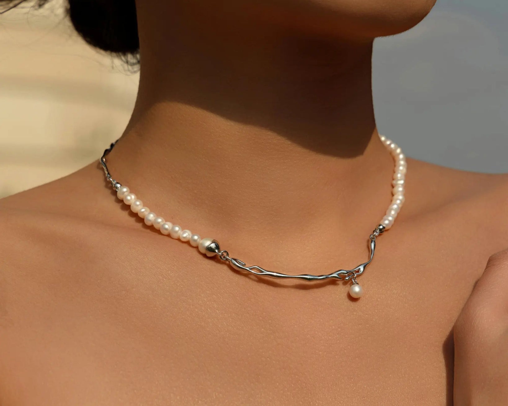 Sterling Silver Pearl Necklace - Alarita