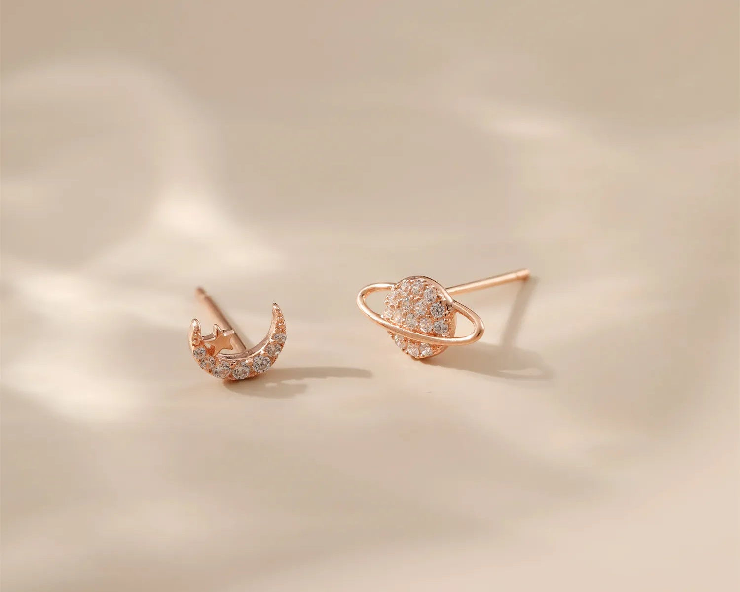 Asymmetric Celestial Planet Star Moon Diamond Earrings
