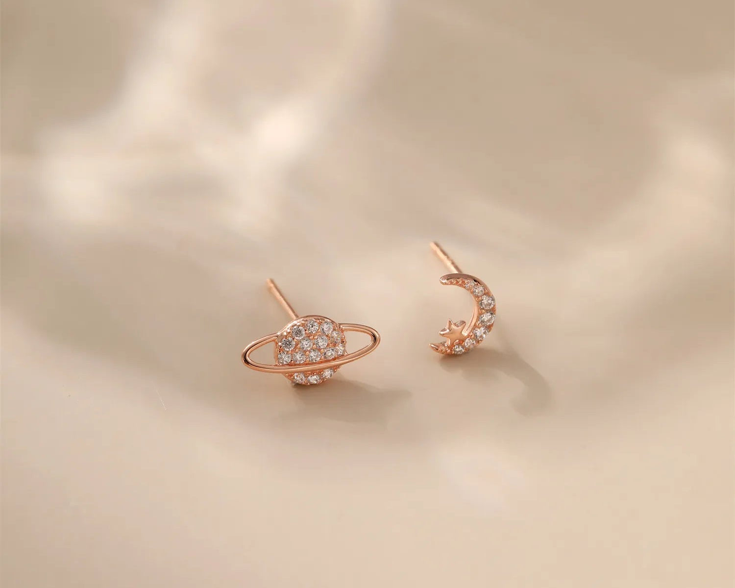 Asymmetric Celestial Planet Star Moon Diamond Earrings