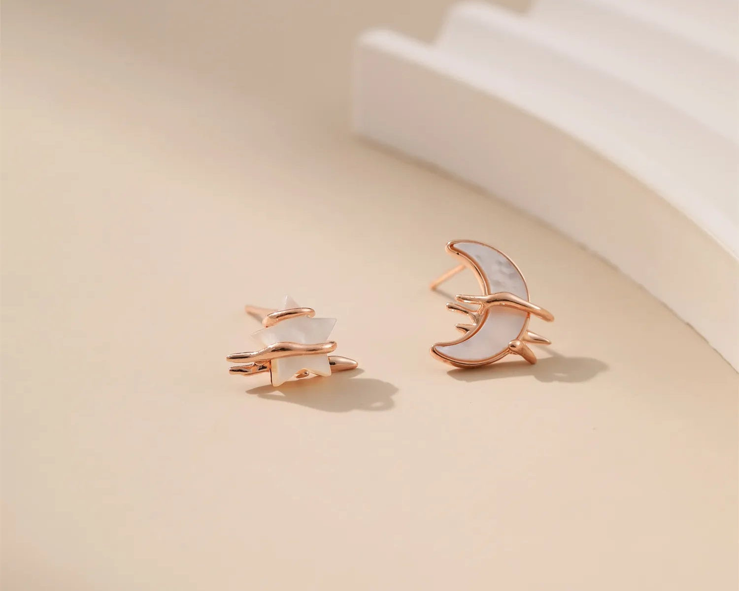 Asymmetric Mother-of-Pearl Star and Moon Earrings