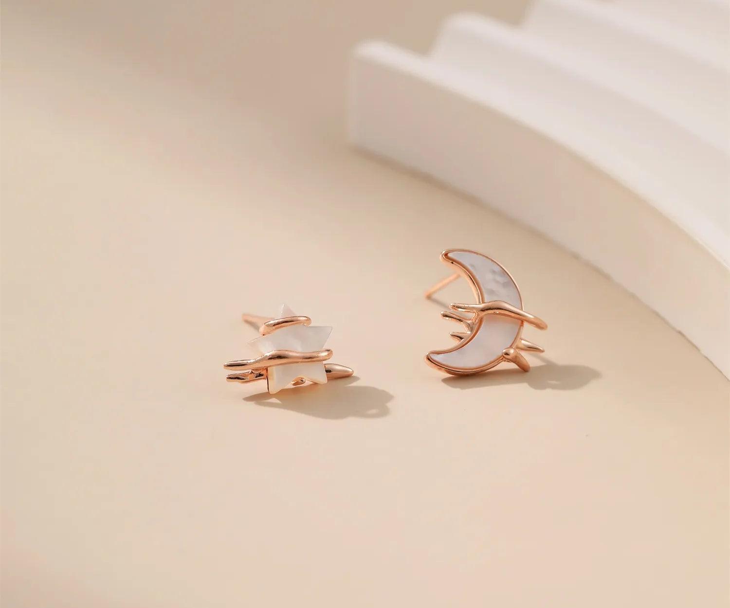 Asymmetric Mother-of-Pearl Star and Moon Earrings