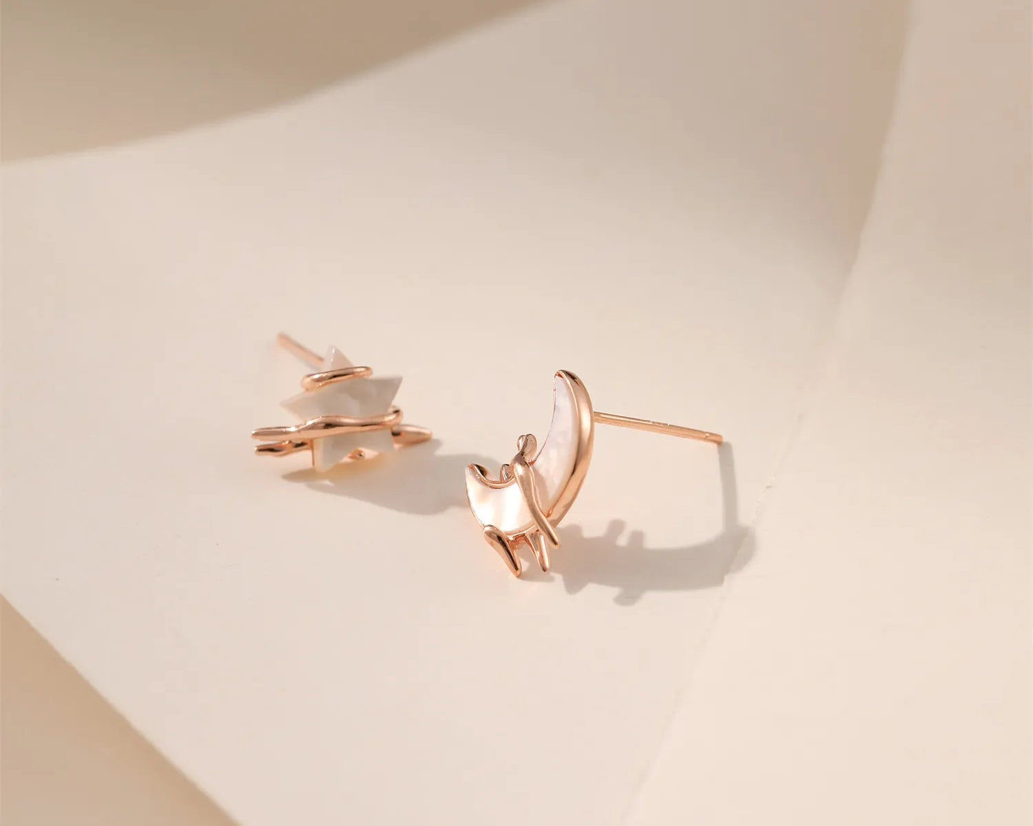 Asymmetric Mother-of-Pearl Star and Moon Earrings