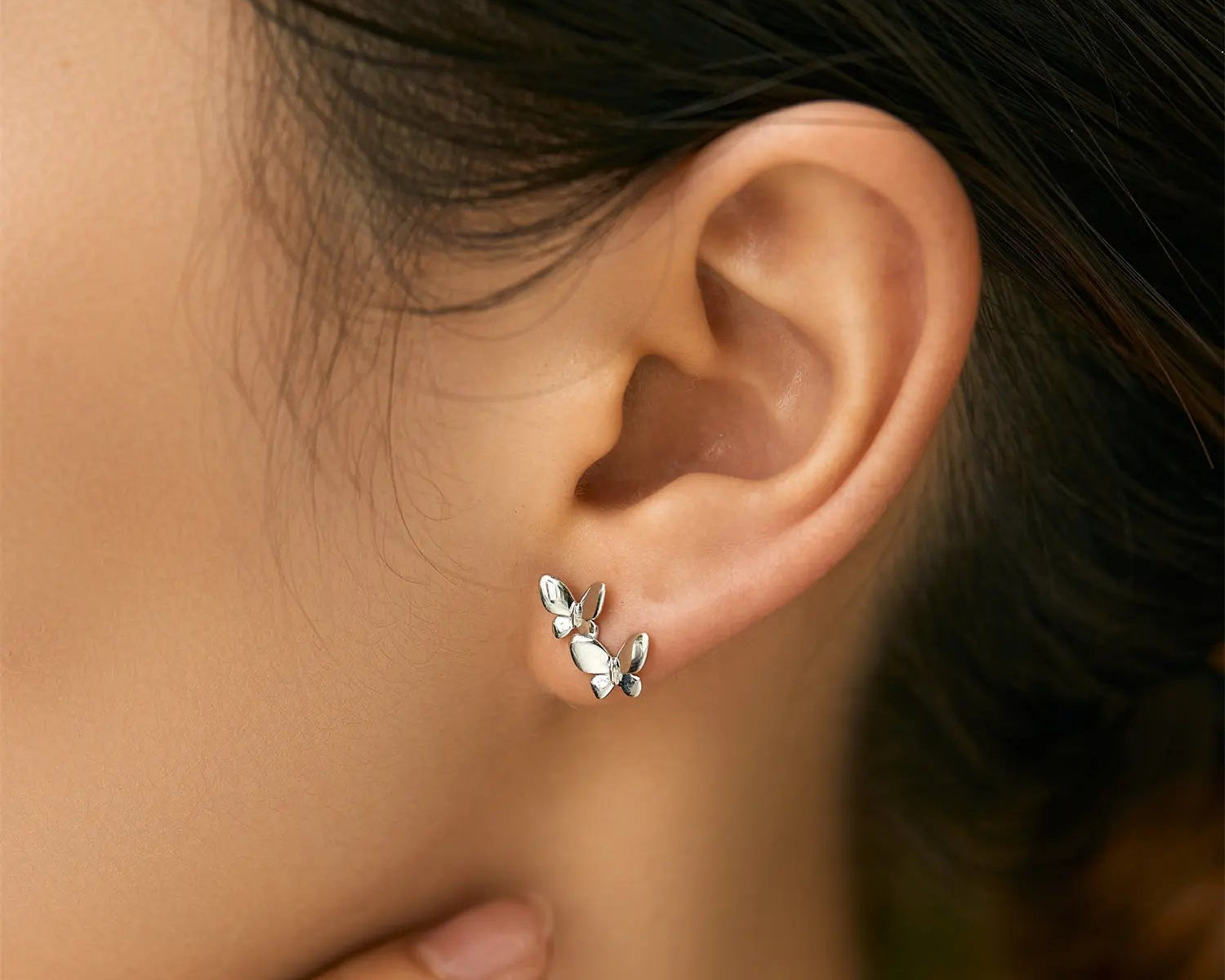Exquisite Double Layer Butterfly Stud Earrings - Silver - Alarita