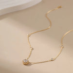Micro-Set CZ Round Pendant Collarbone Necklace - Alarita