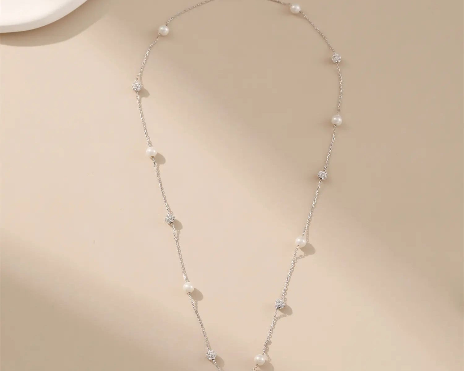 Faux Pearl and Cubic Zirconia Necklace Alarita Jewelry