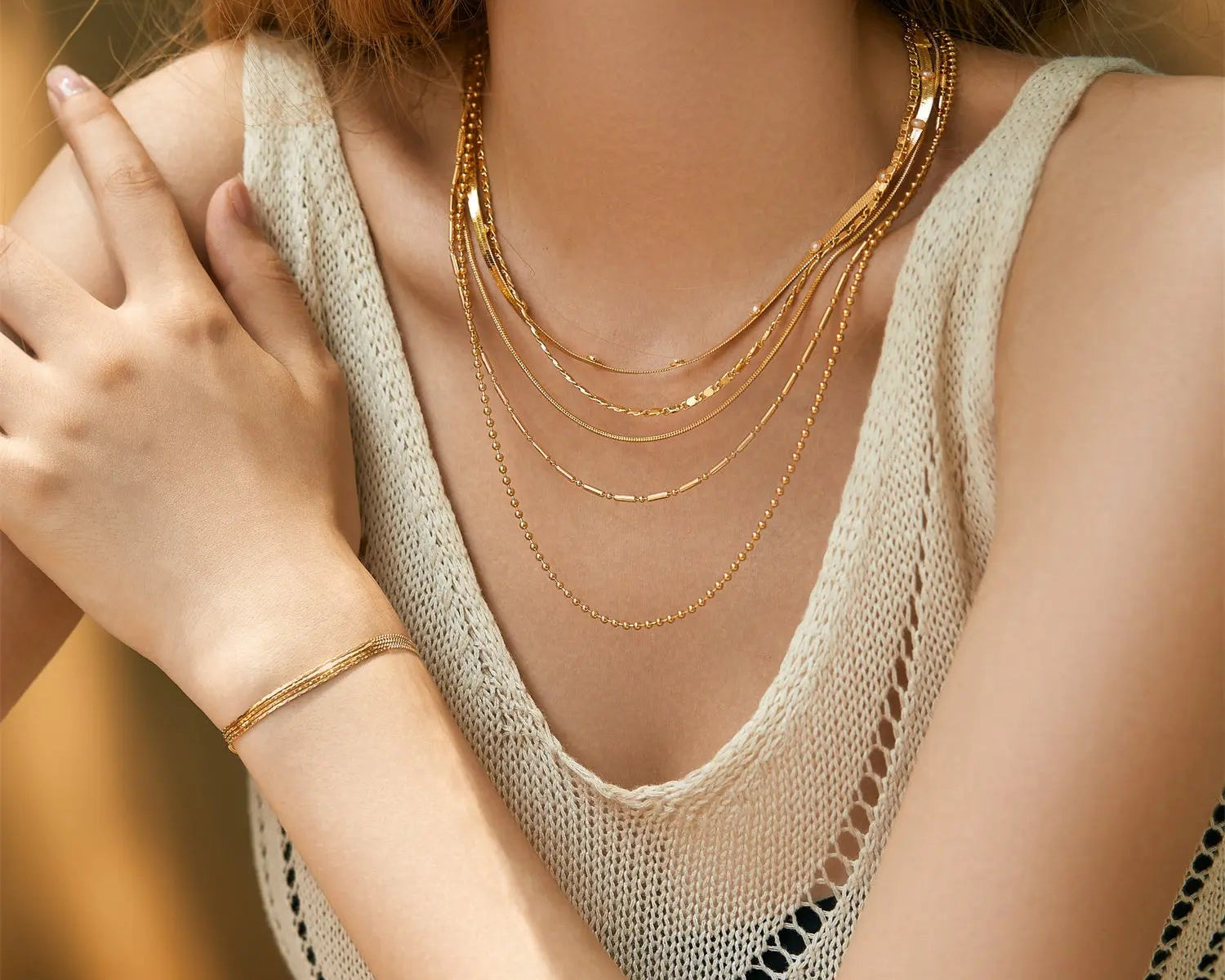 Multi-Layer Snake Bone Bracelet - Gold - Alarita