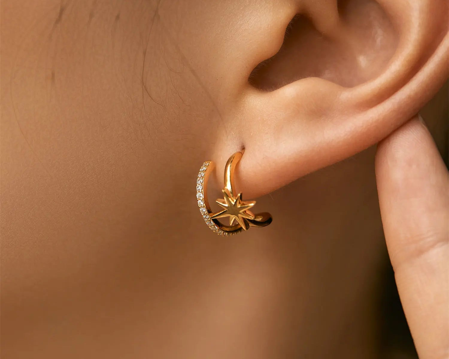 Pavé Zircon Star Hoop Earrings