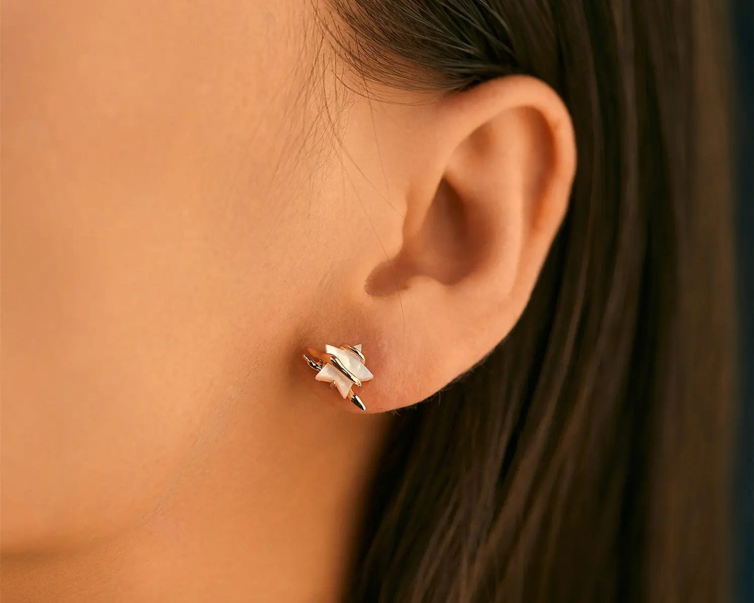 Asymmetric Mother-of-Pearl Star and Moon Earrings - Alarita