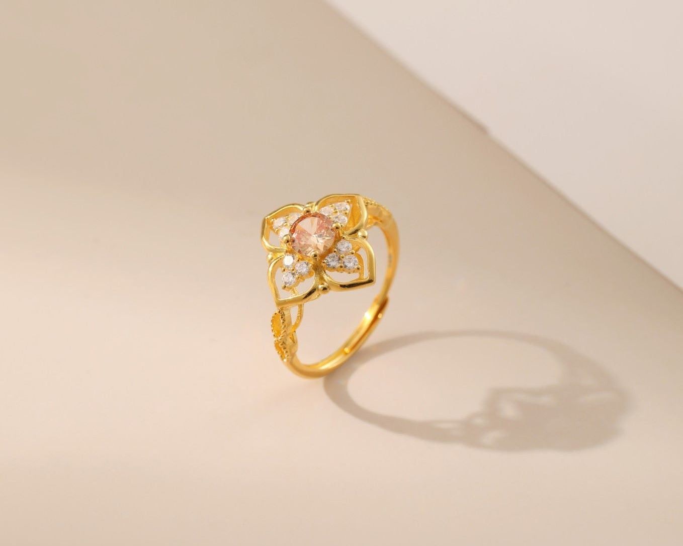 Hollow Floral Ring Garnet Gemstone - Alarita