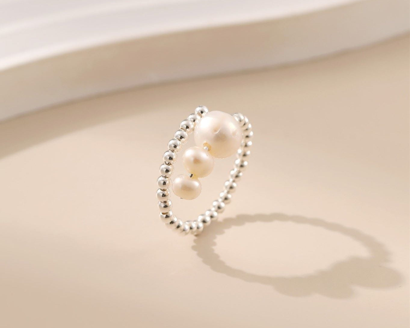 Stackable Beaded Pearl Open Ring - Alarita