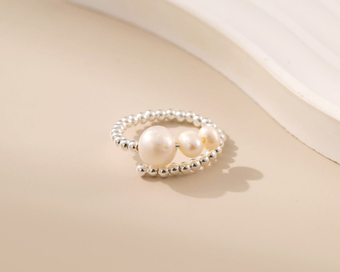 Stackable Beaded Pearl Open Ring - Alarita