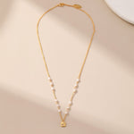 Star Coin Charm Pendant Pearl Necklace - Alarita