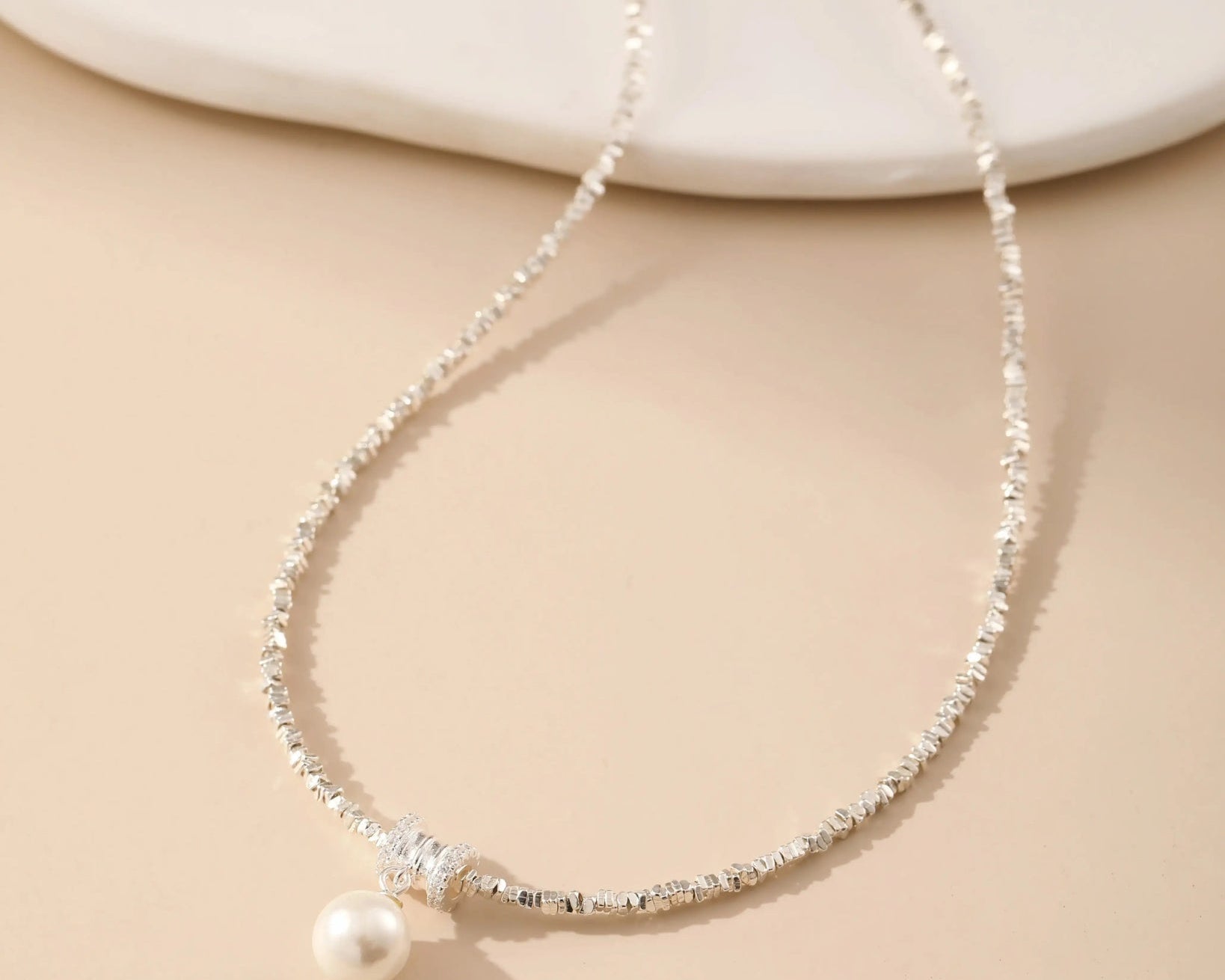 French Pearl Shard Silver Necklace - Alarita