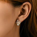 Pavé Topaz Flower Pearl Studs - Alarita