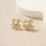 Pavé Topaz Flower Pearl Studs - Alarita