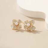 Pavé Topaz Flower Pearl Studs - Alarita