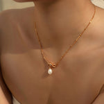 Vintage Gold Knot Pearl Necklace - Alarita