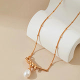 Vintage Gold Knot Pearl Necklace - Alarita