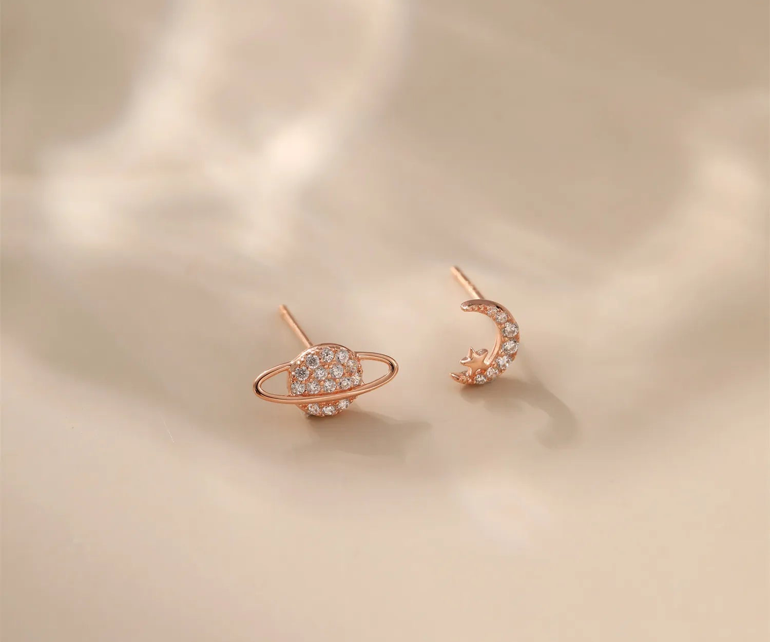 Asymmetric Celestial Planet Star Moon Diamond Earrings