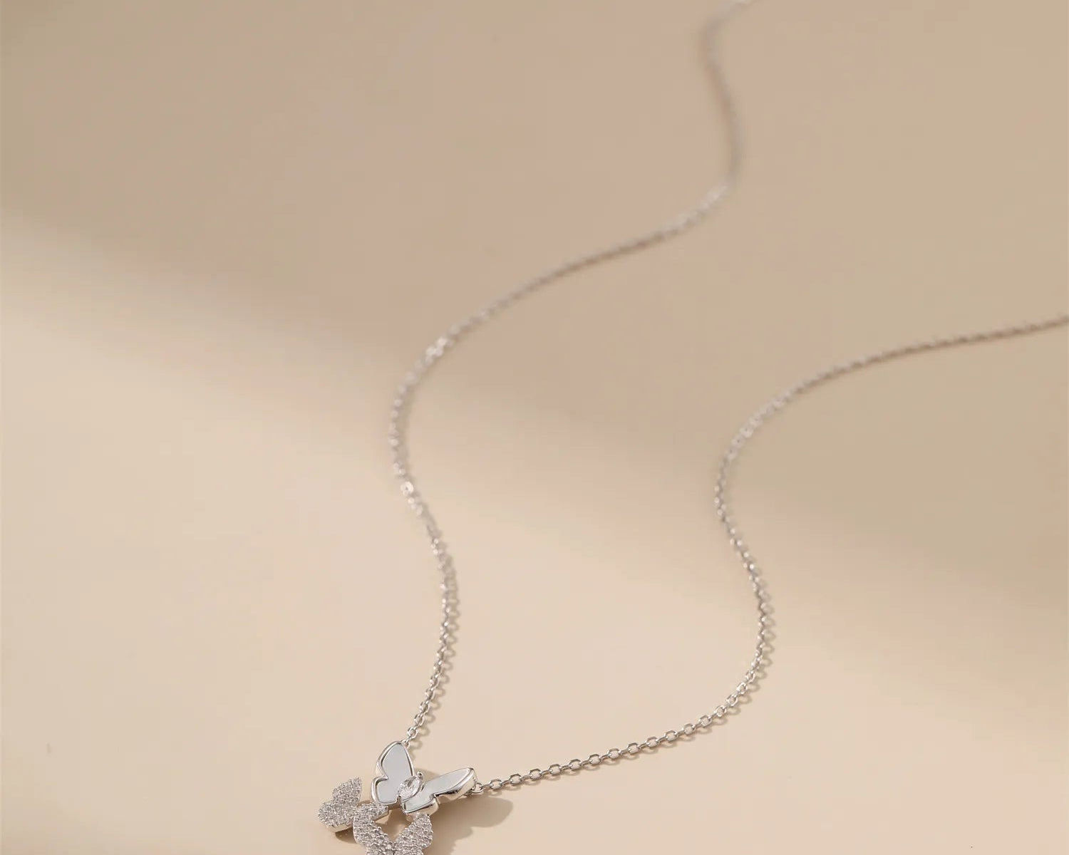 Micro-Set CZ Shell Butterfly Necklace - Silver