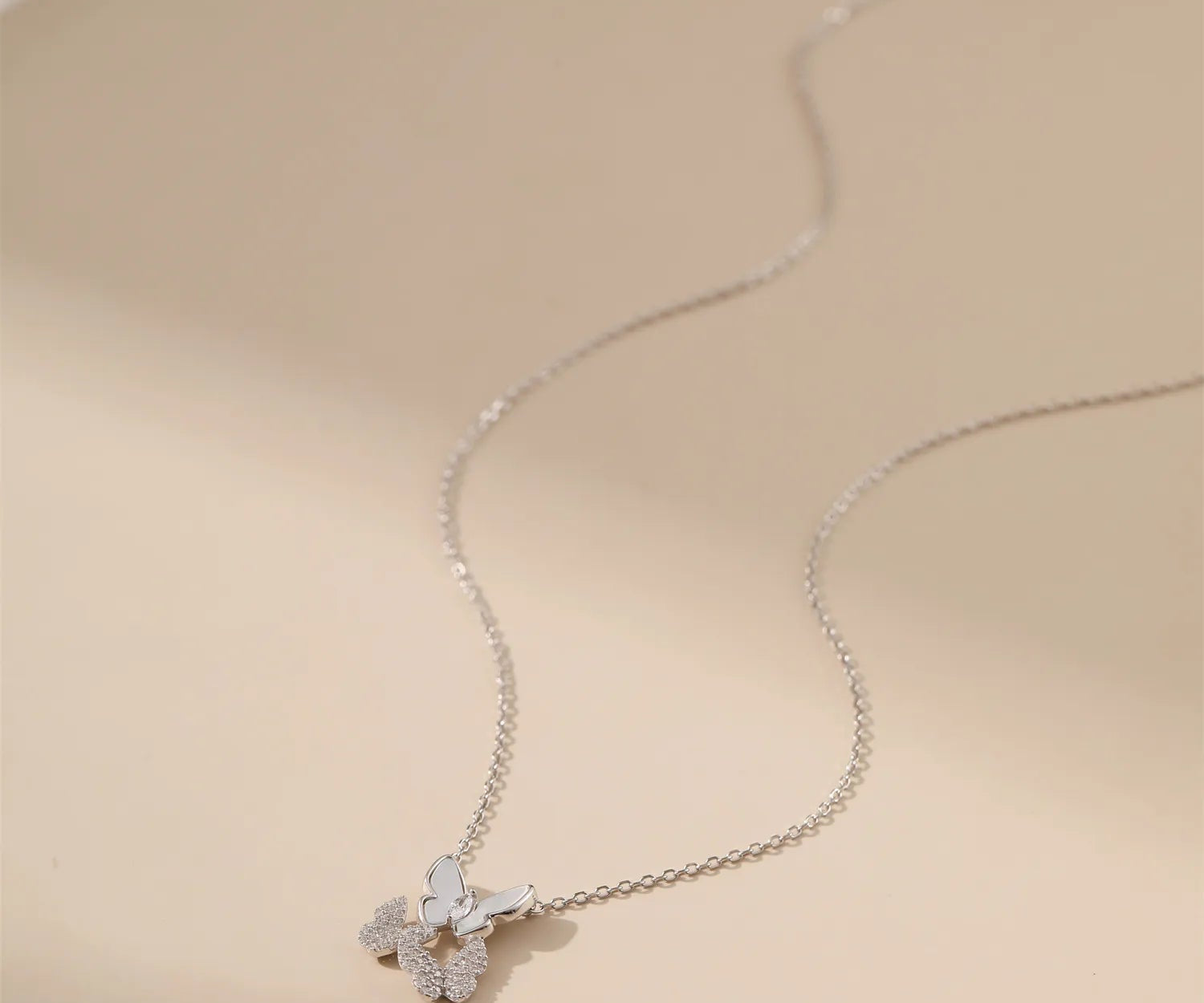 Micro-Set CZ Shell Butterfly Necklace - Silver