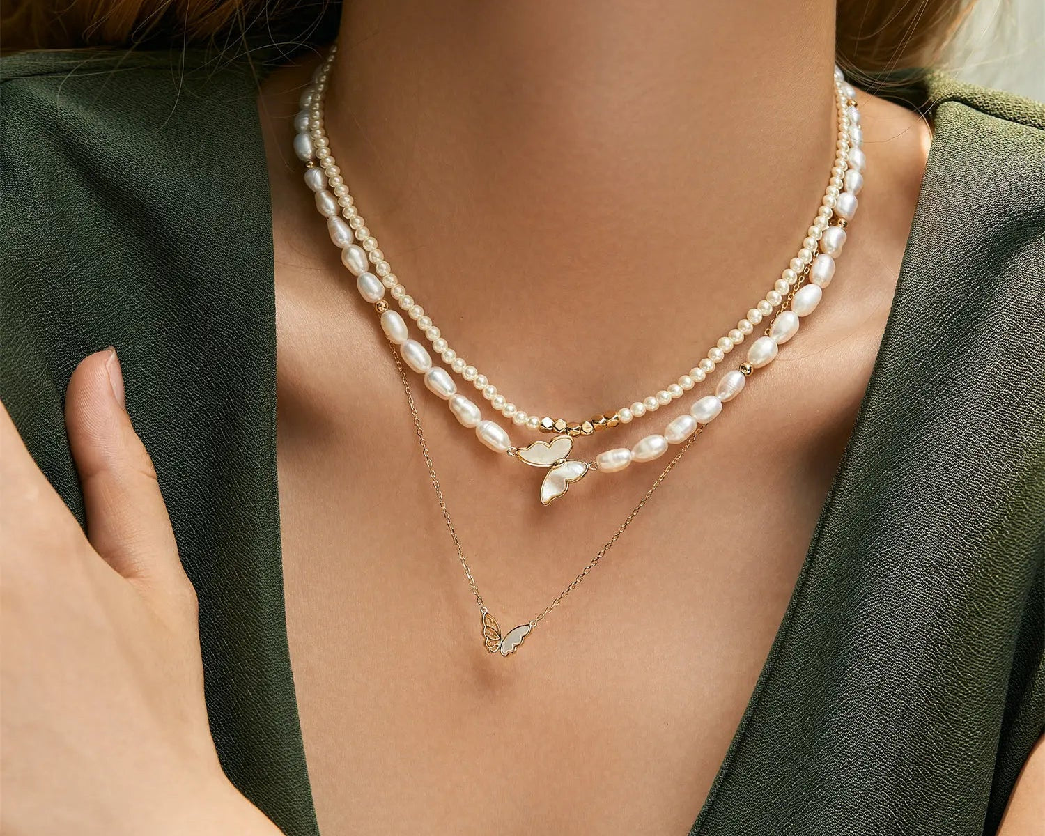 Natural Freshwater Mother-of-Pearl Butterfly Necklace