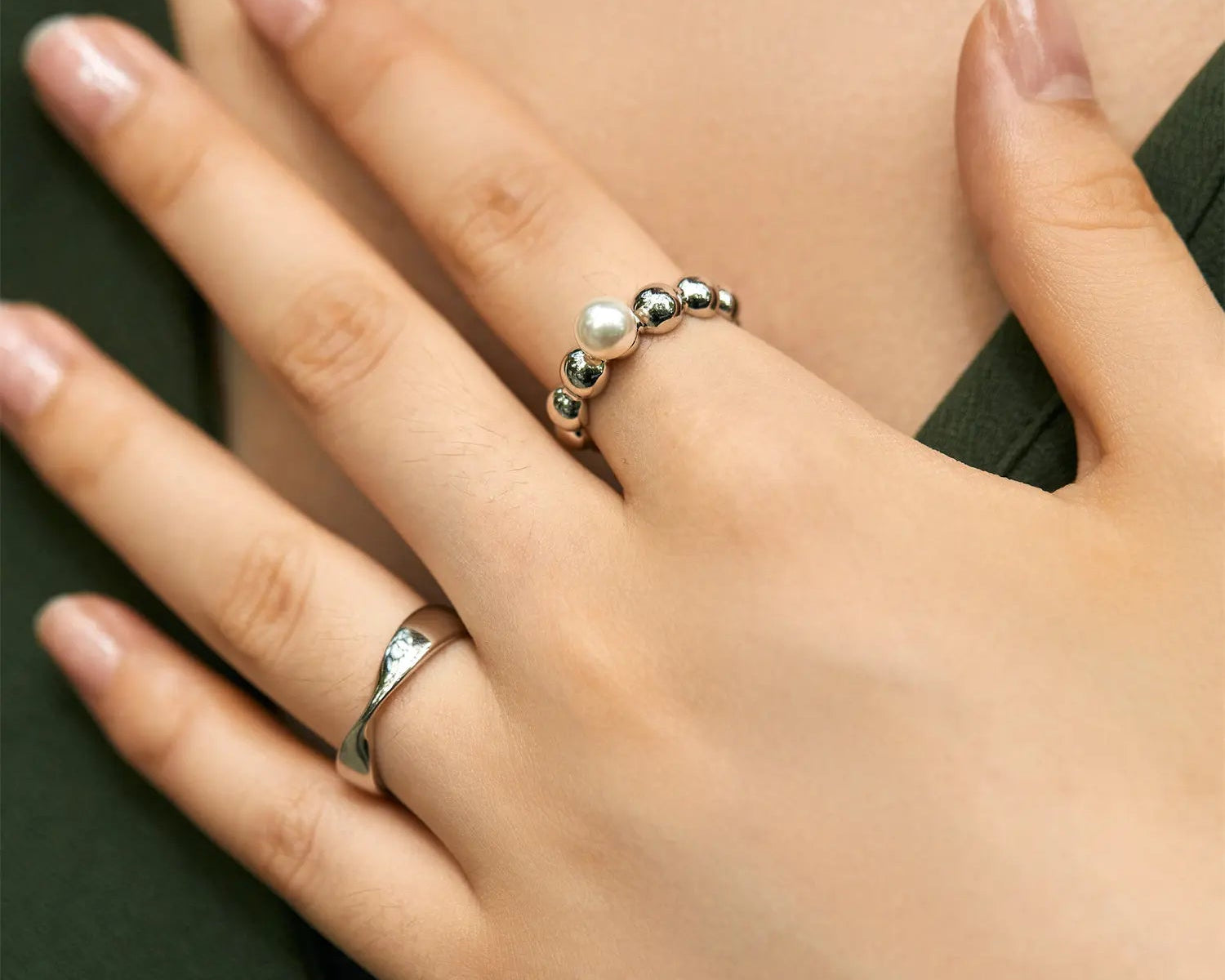 Pearl Beaded Stacker Ring
