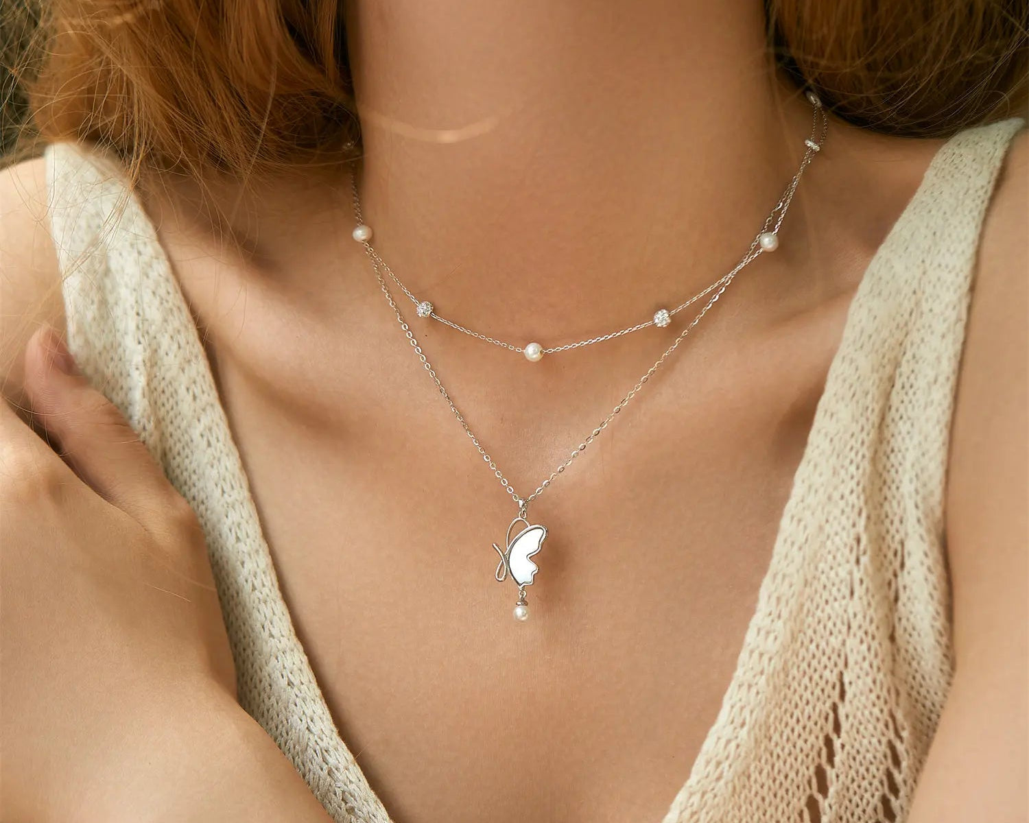 Faux Pearl and Cubic Zirconia Necklace Alarita Jewelry