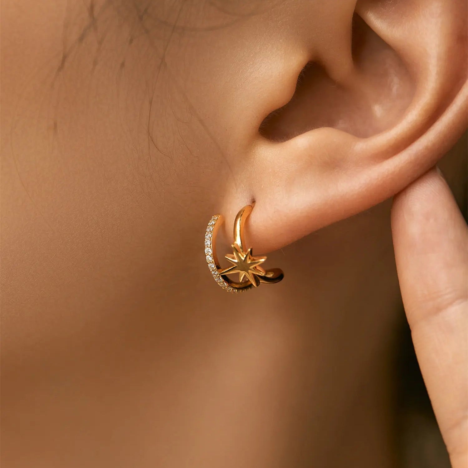 Pavé Zircon Star Hoop Earrings
