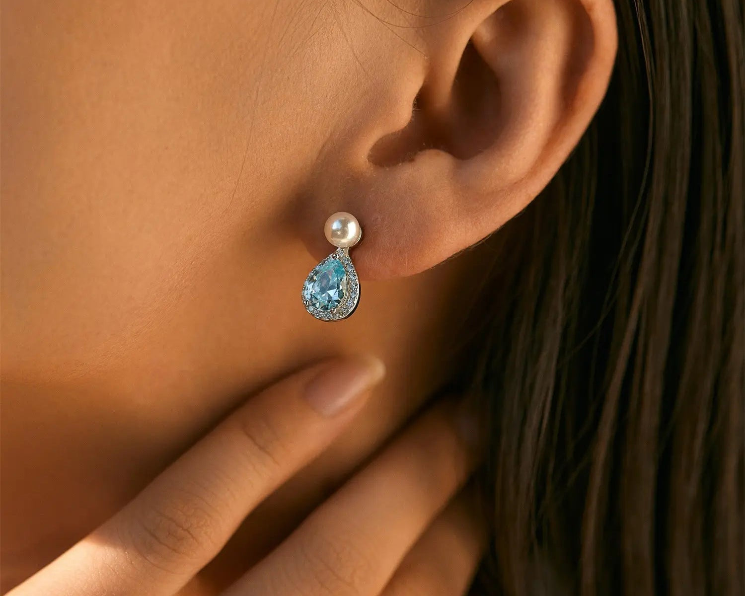 Blue Topaz Pearl Earrings - Alarita