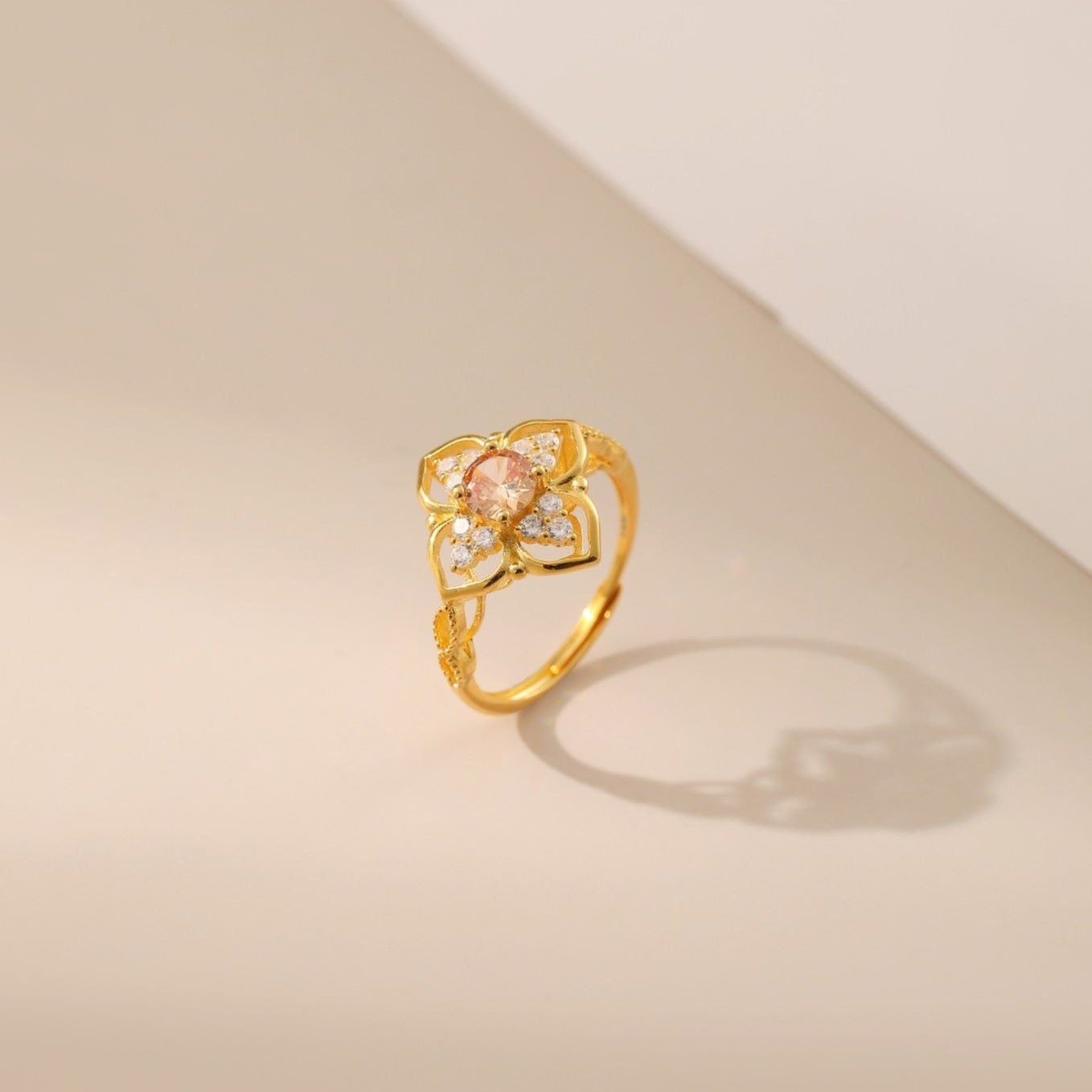 Hollow Floral Ring Garnet Gemstone - Alarita