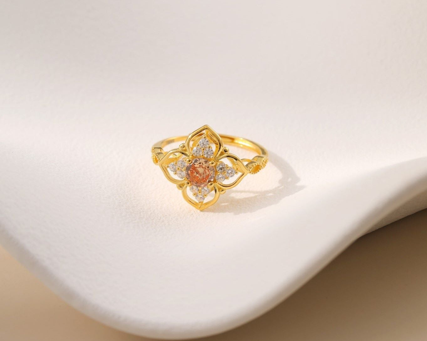 Hollow Floral Ring Garnet Gemstone - Alarita