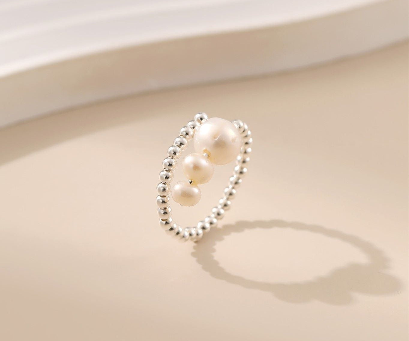 Stackable Beaded Pearl Open Ring - Alarita