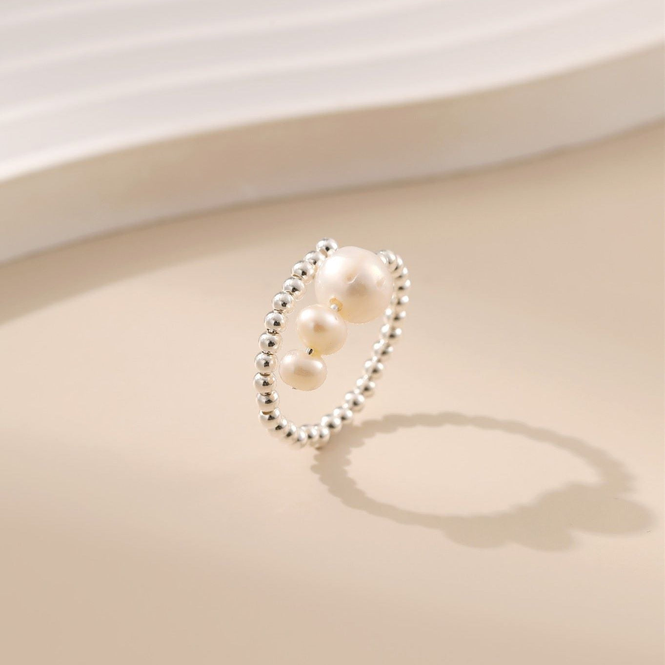 Stackable Beaded Pearl Open Ring - Alarita